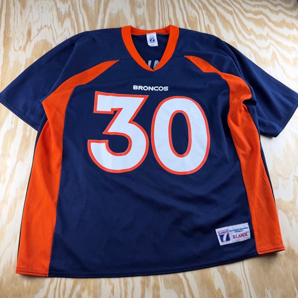 Vintage Logo 7 Denver Broncos Terrell Davis 30 Jersey Mens XL Navy Blue NFL